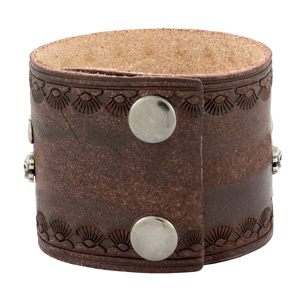 Skull Biker Punk Funky Brown Leather Wrist Band Bracelet Men Bulk