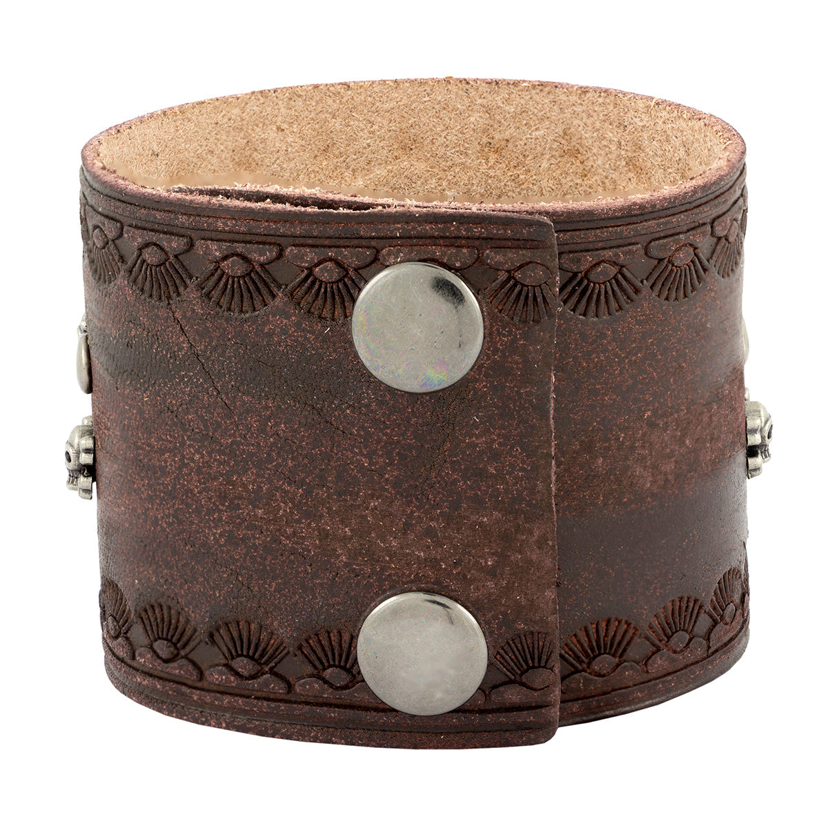 Skull Biker Punk Funky Brown Leather Wrist Band Bracelet Men Bulk