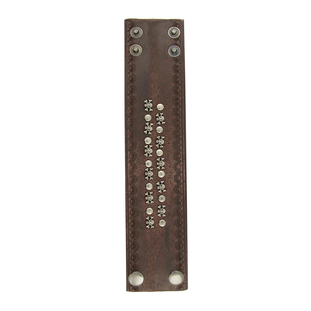Skull Biker Punk Funky Brown Leather Wrist Band Bracelet Men Bulk