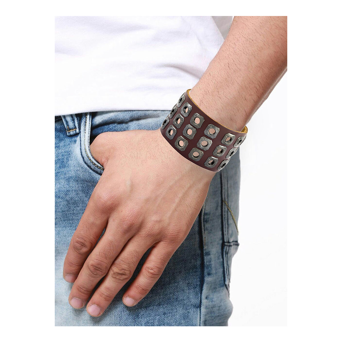 Biker Punk Funky Handcrafted Brown Leather Wrist Band Bracelet Bulk