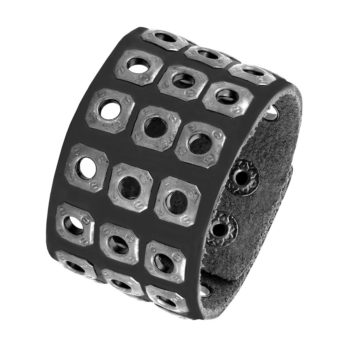 Biker Punk Funky Handcrafted Black Leather Wrist Band Bracelet Bulk Main image