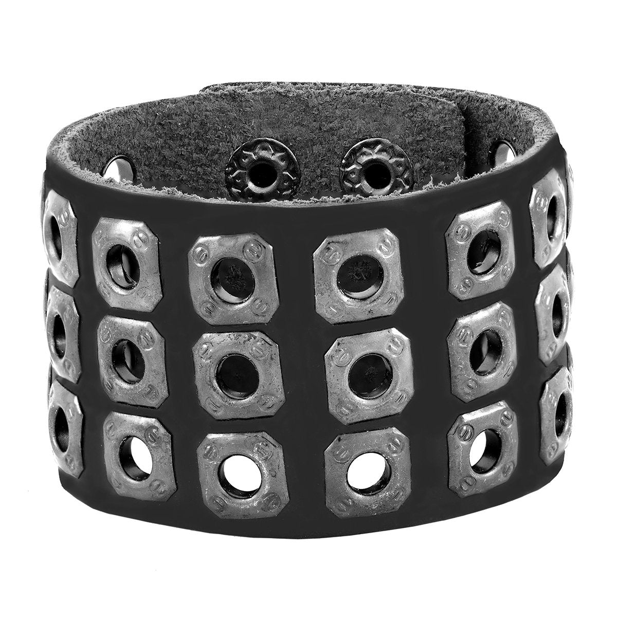 Biker Punk Funky Handcrafted Black Leather Wrist Band Bracelet Bulk Secondary image