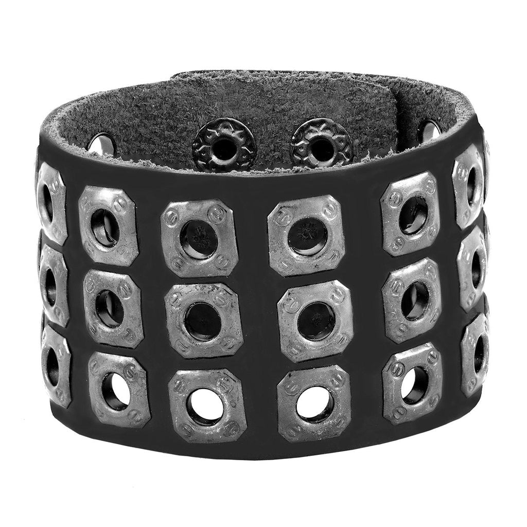 Biker Punk Funky Handcrafted Black Leather Wrist Band Bracelet Bulk