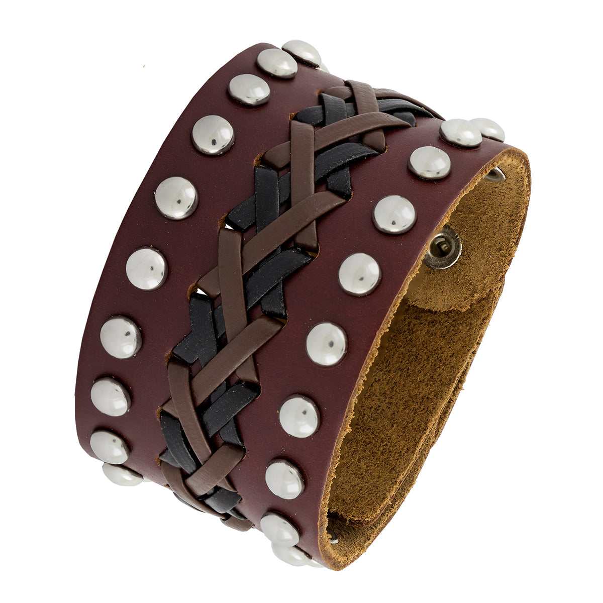 Biker Funky Braided Handcrafted Brown Leather Wrist Band Bracelet Main image