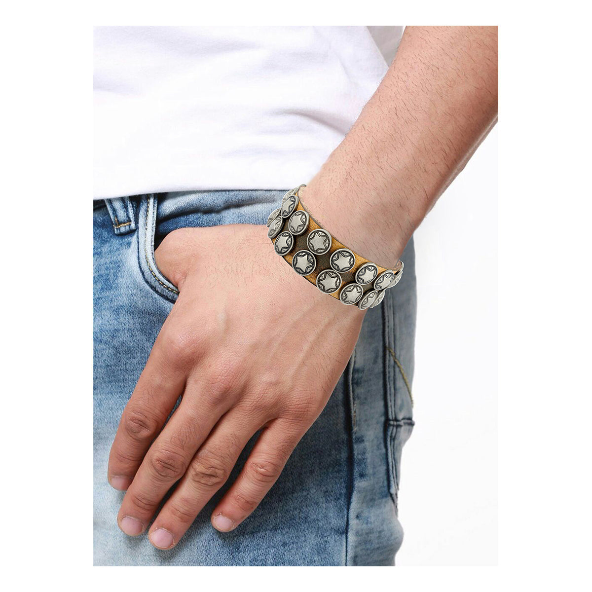 Star Slim Biker Funky Handcrafted Brown Leather Wrist Band Bracelet