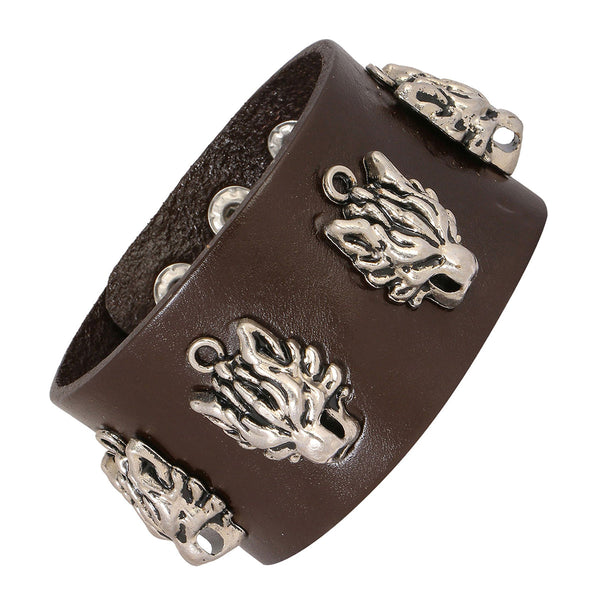 Tiger Funky Genuine Handcrafted Brown Leather Bracelet For Men Bulk Main image