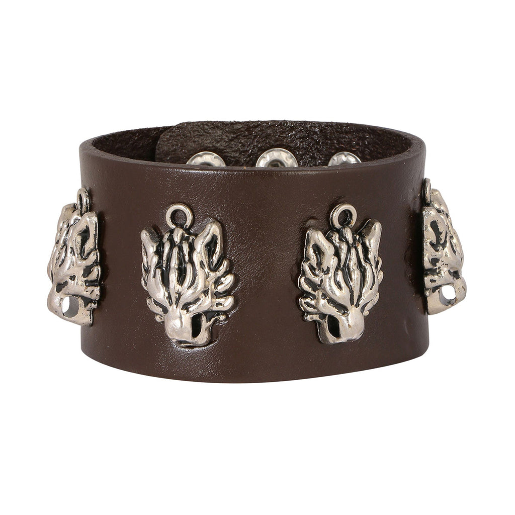 Tiger Funky Genuine Handcrafted Brown Leather Bracelet For Men Bulk