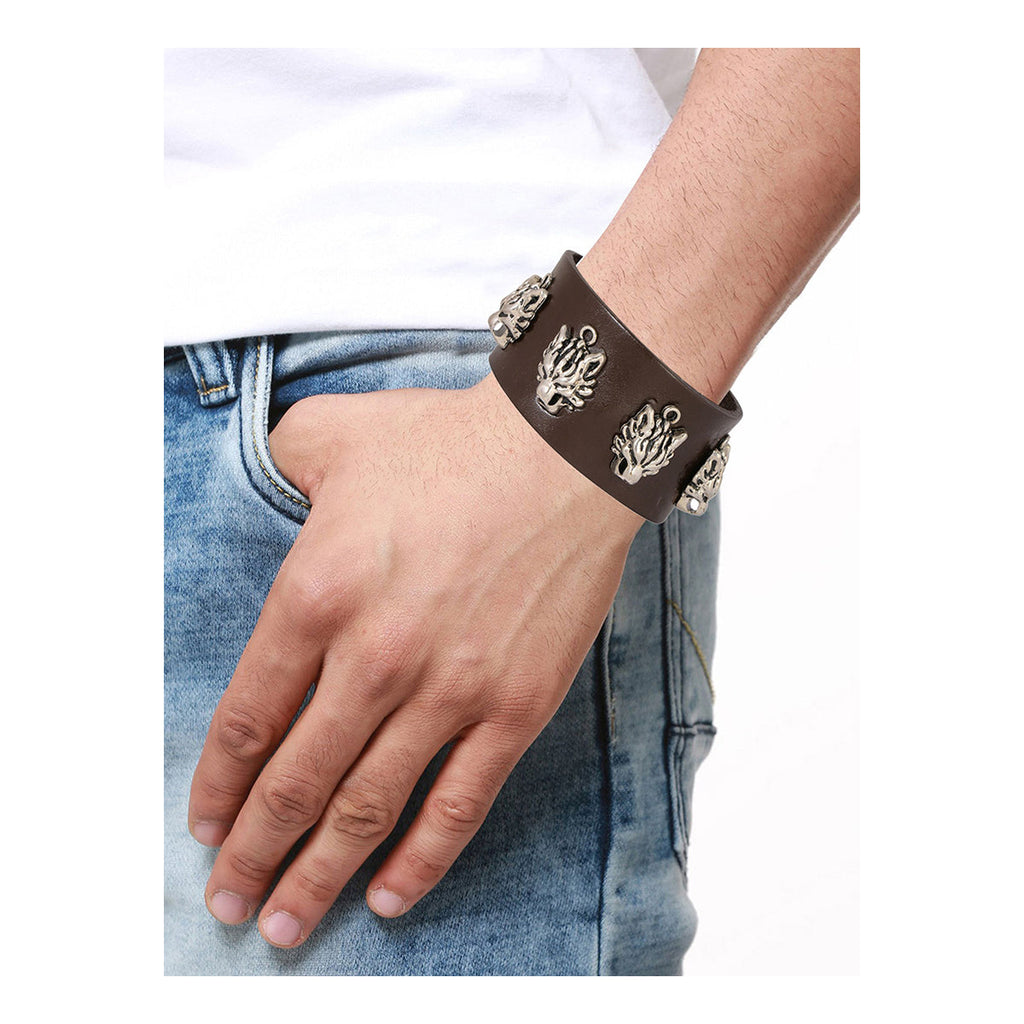 Tiger Funky Genuine Handcrafted Brown Leather Bracelet For Men Bulk
