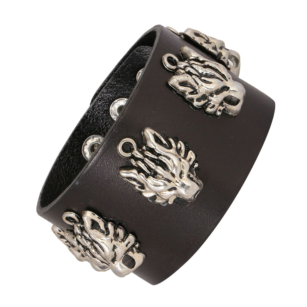 Tiger Funky Genuine Handcrafted Black Leather Bracelet For Men Bulk