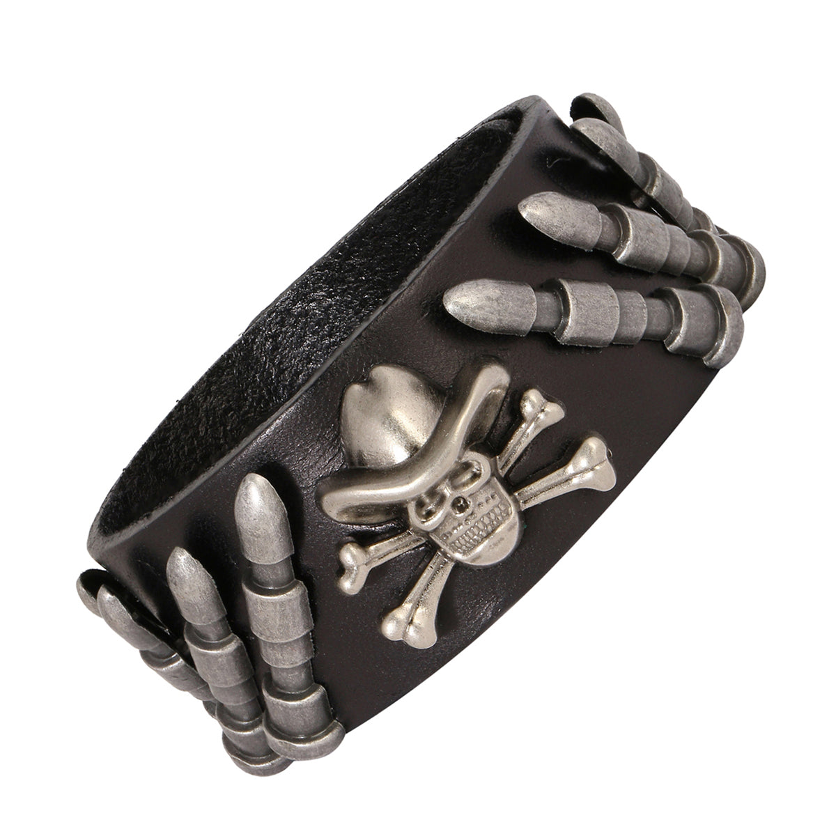 Skull Bullet Genuine Handcrafted Black Leather Bracelet For Men Bulk Secondary image