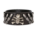 Skull Bullet Genuine Handcrafted Black Leather Bracelet For Men Bulk