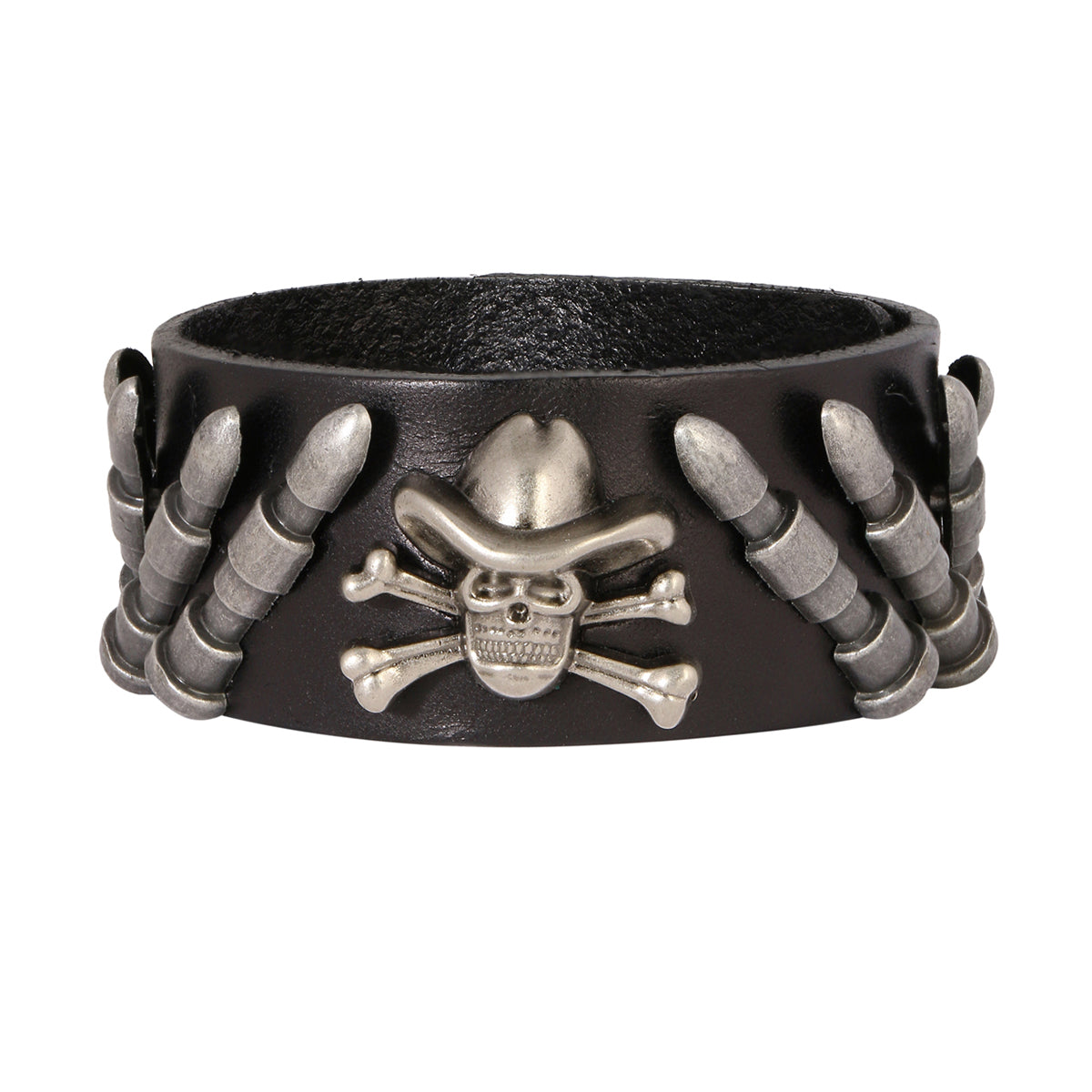 Skull Bullet Genuine Handcrafted Black Leather Bracelet For Men Bulk