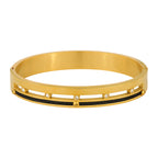 Screw Rope 18K Gold & Black CZ Stainless Steel Kada Bangle Men Bulk