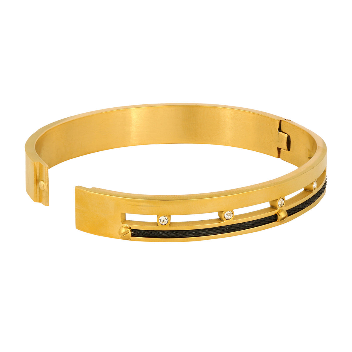 Screw Rope 18K Gold & Black CZ Stainless Steel Kada Bangle Men Bulk