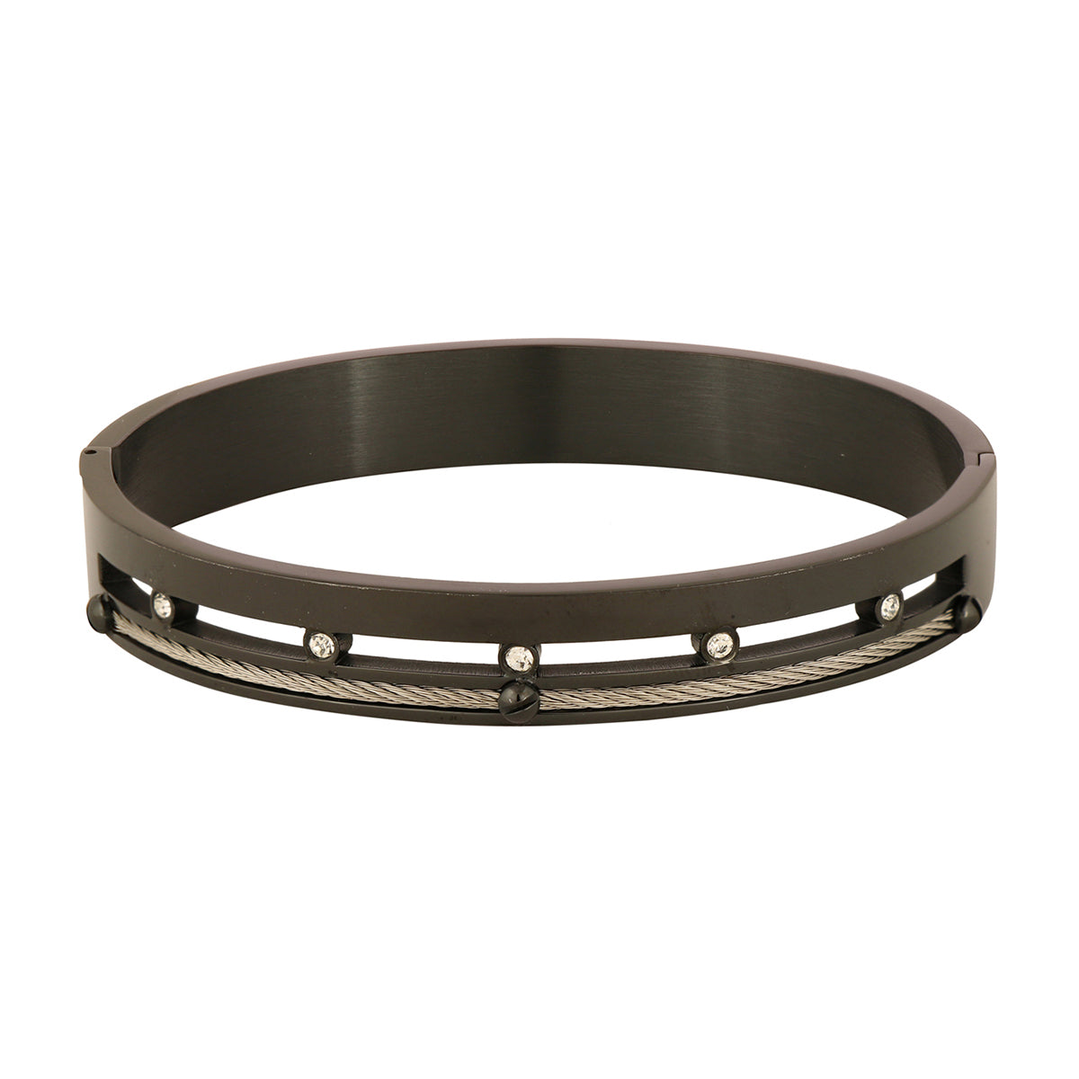 Black Silver Cubic Zirconia Stainless Steel Kada Bracelet Men Bulk