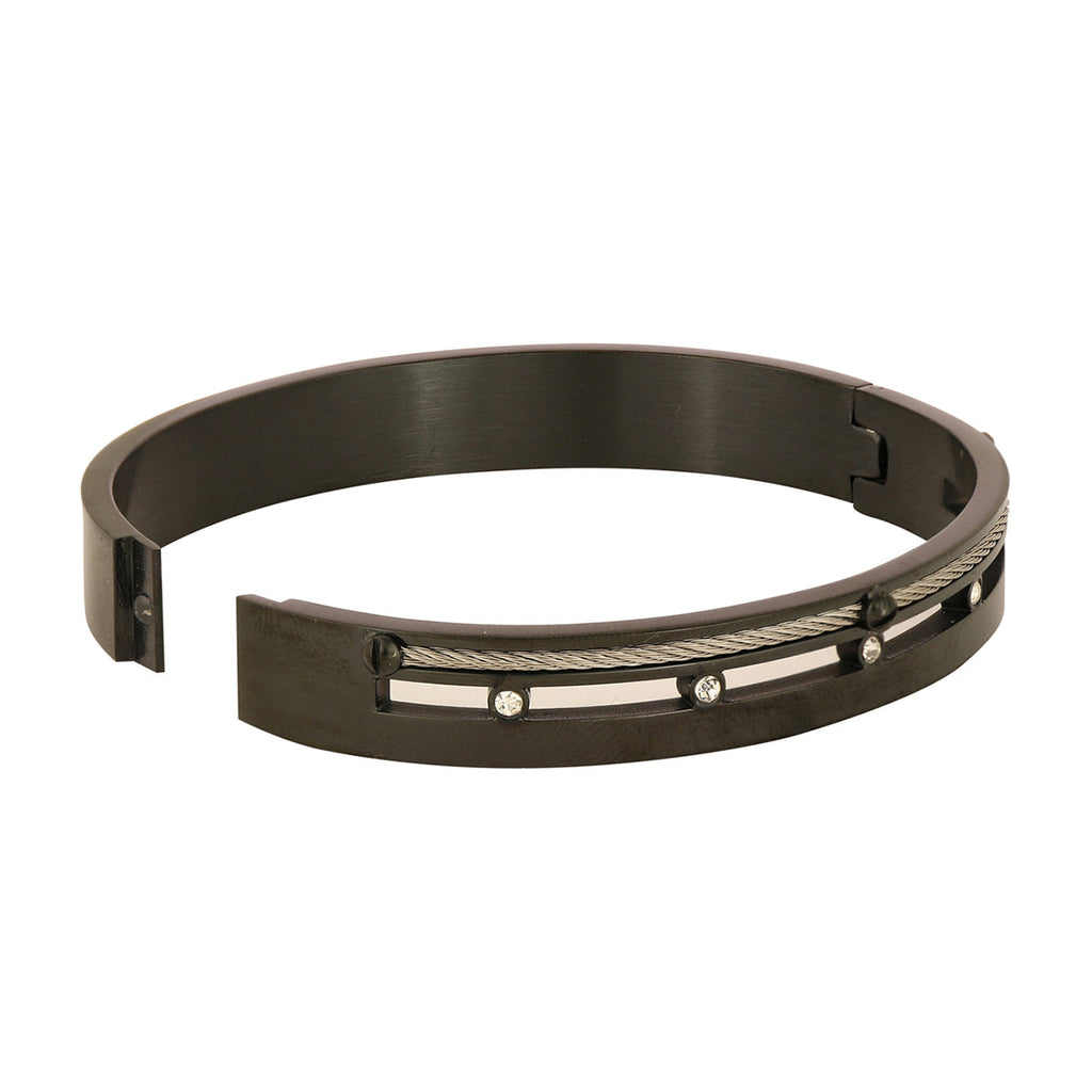 Black Silver Cubic Zirconia Stainless Steel Kada Bracelet Men Bulk