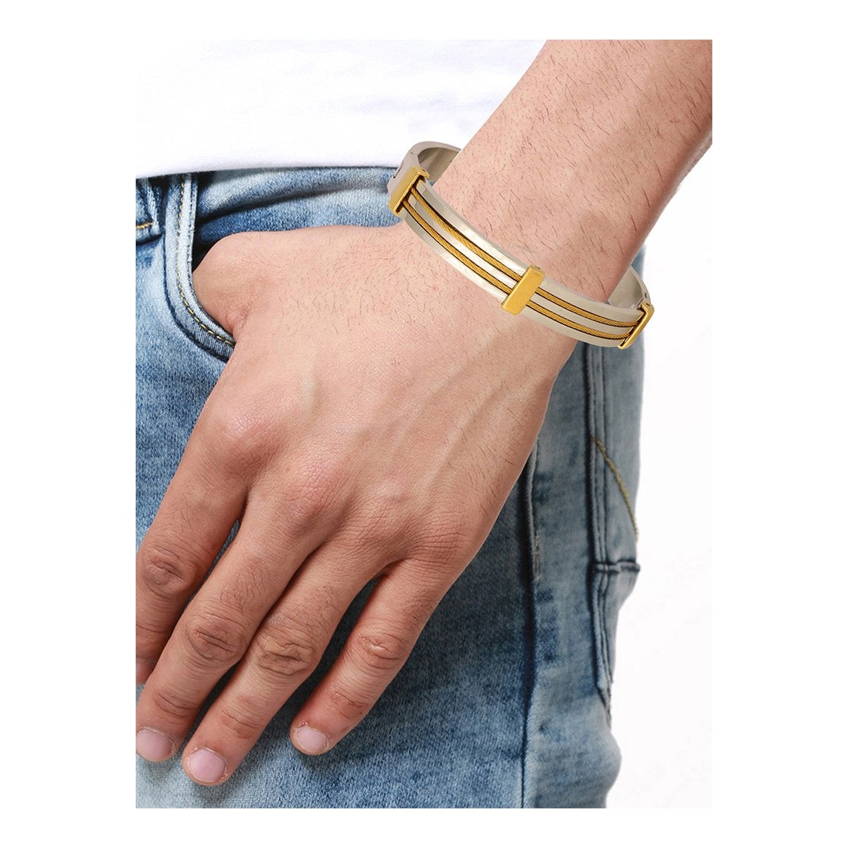 Rope Border 18K Gold Silver Stainless Steel Kada Bangle Bracelet Bulk