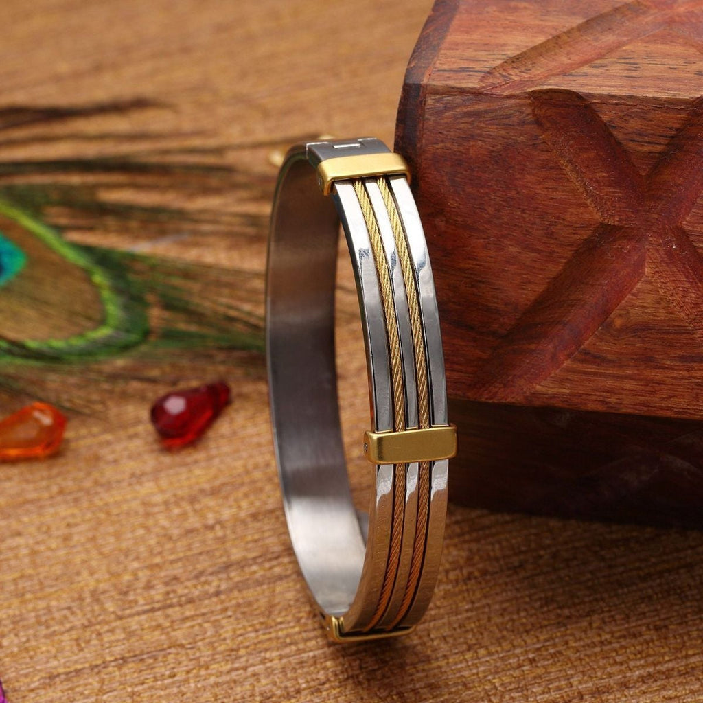 Rope Border 18K Gold Silver Stainless Steel Kada Bangle Bracelet Bulk