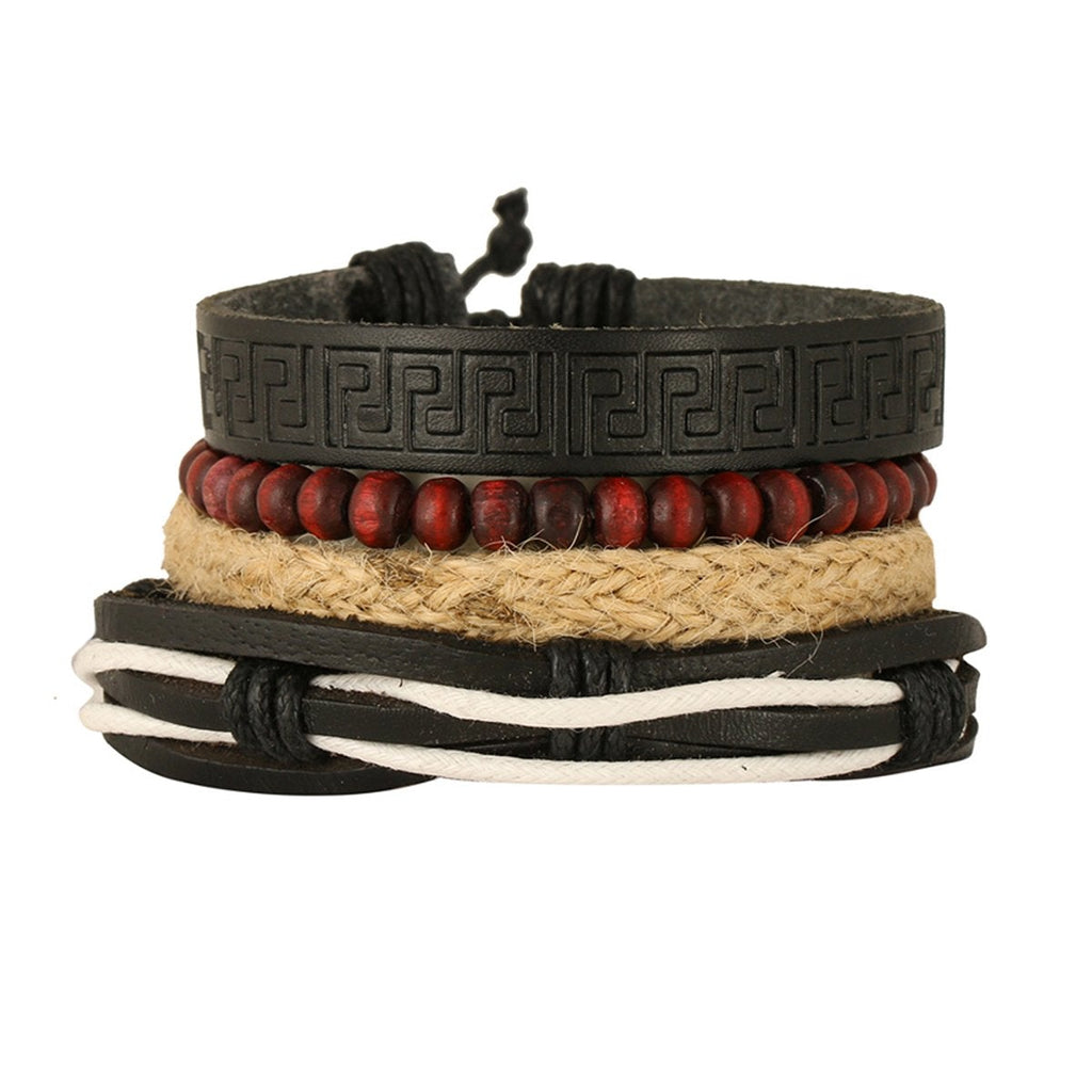 Multi Strand Handcrafted Leather Wrist Band Casual Bracelet Men Bulk
