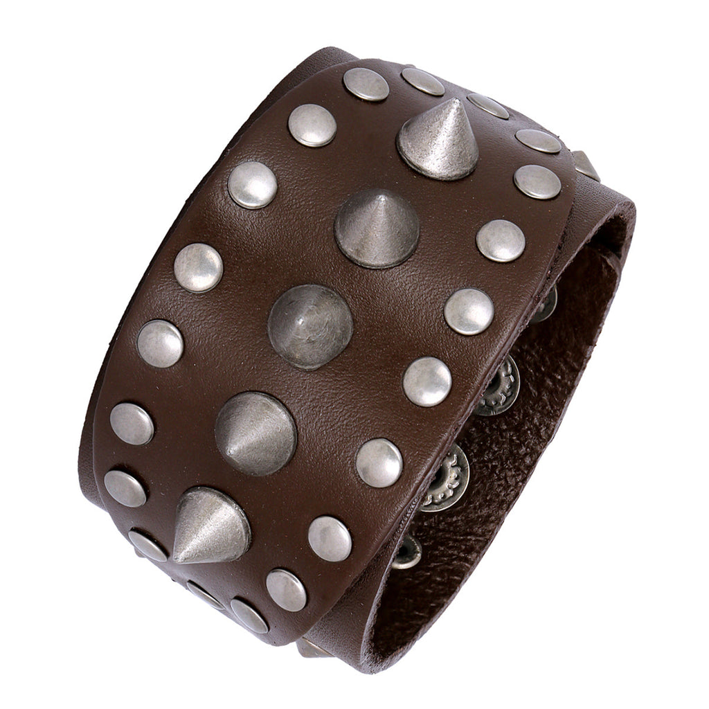 Punk Brown Handcrafted Leather Wrist Band Strap Biker Bracelet Bulk