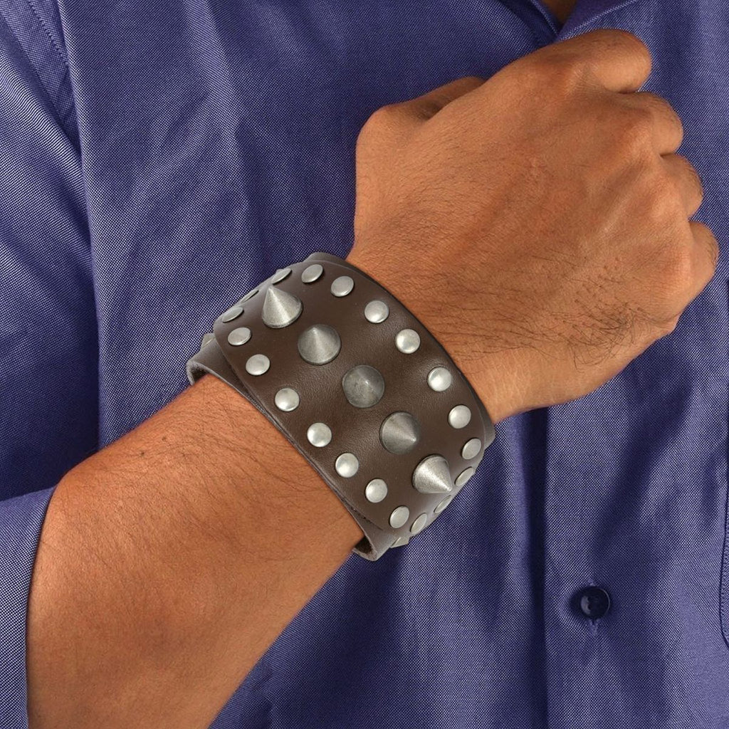 Punk Brown Handcrafted Leather Wrist Band Strap Biker Bracelet Bulk