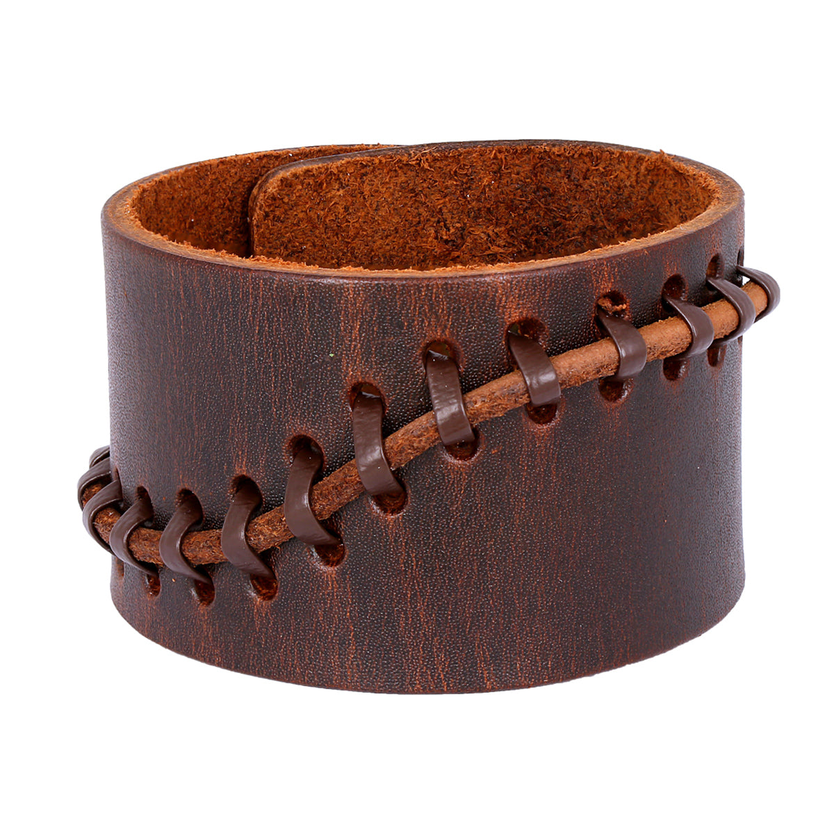 Casual Dark Brown Handcrafted Leather Wrist Band Biker Bracelet Bulk Secondary image