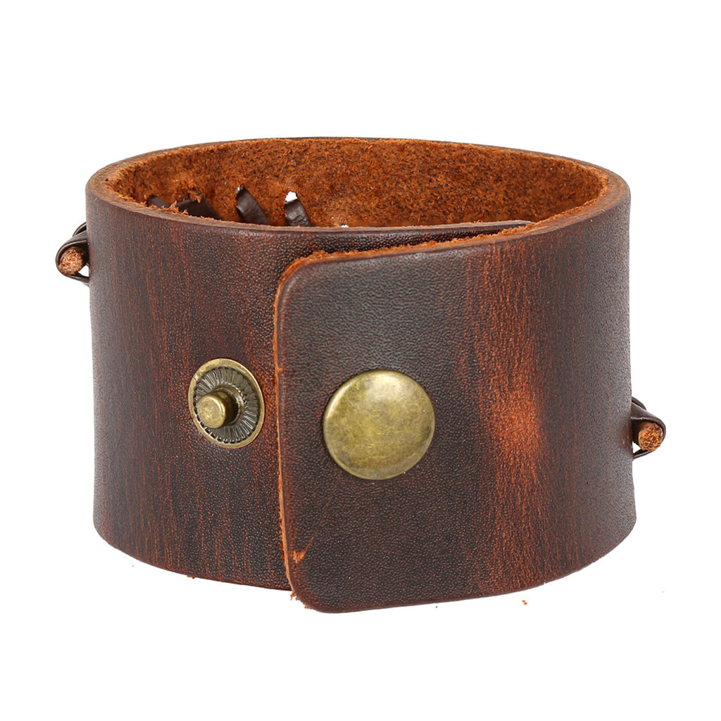 Casual Dark Brown Handcrafted Leather Wrist Band Biker Bracelet Bulk