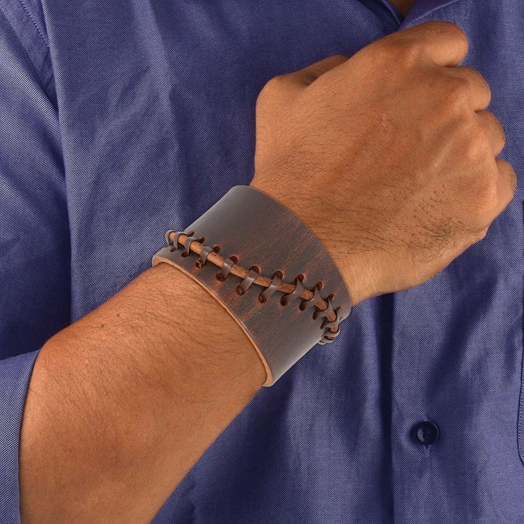 Casual Dark Brown Handcrafted Leather Wrist Band Biker Bracelet Bulk