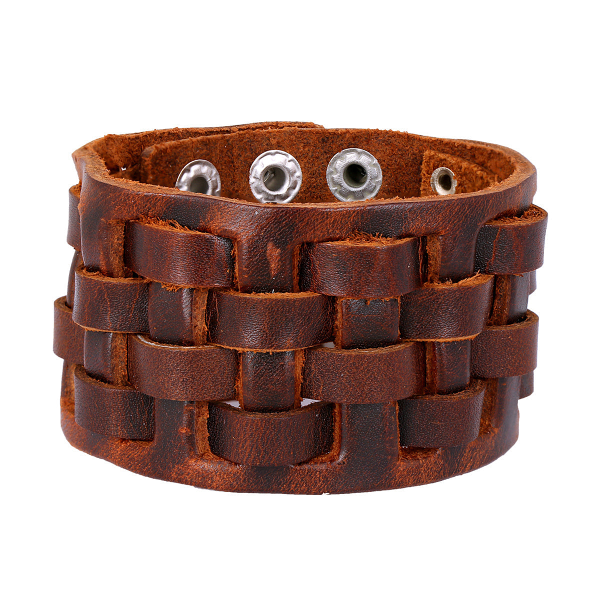 Funky Tan Brown Handcrafted Leather Wrist Band Biker Bracelet Men Secondary image