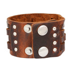 Funky Tan Brown Handcrafted Leather Wrist Band Biker Bracelet Men