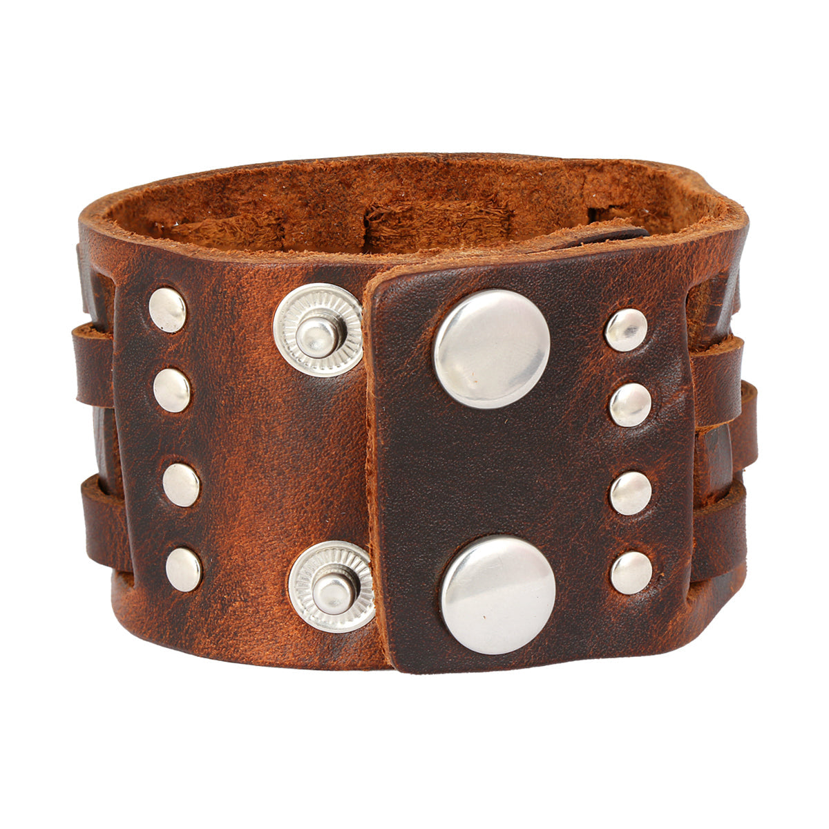 Funky Tan Brown Handcrafted Leather Wrist Band Biker Bracelet Men