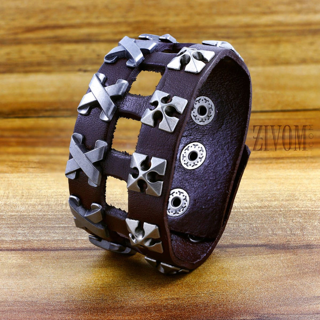 Funky Accents Handcrafted Leather Wrist Band Biker Bracelet Bulk
