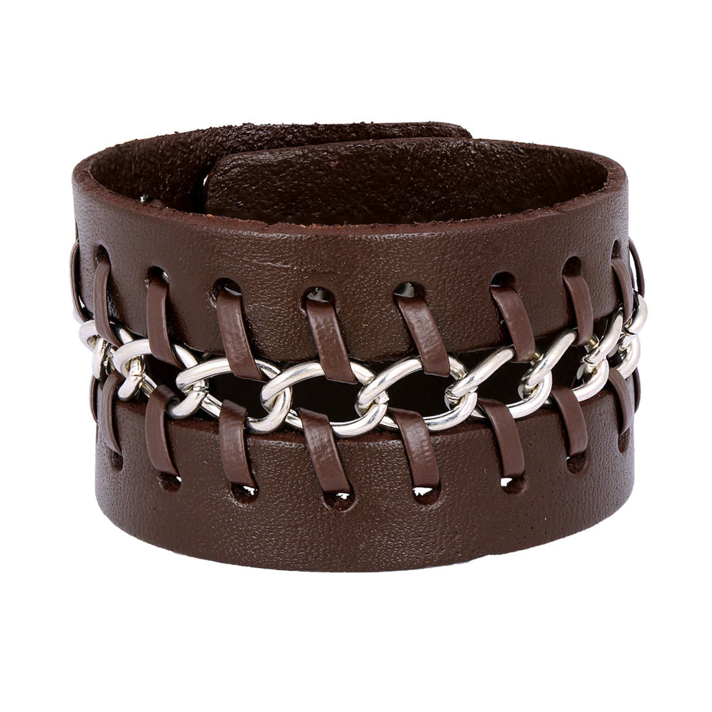 Casual Chain Dark Brown Handcrafted Leather Wrist Band Bracelet Bulk