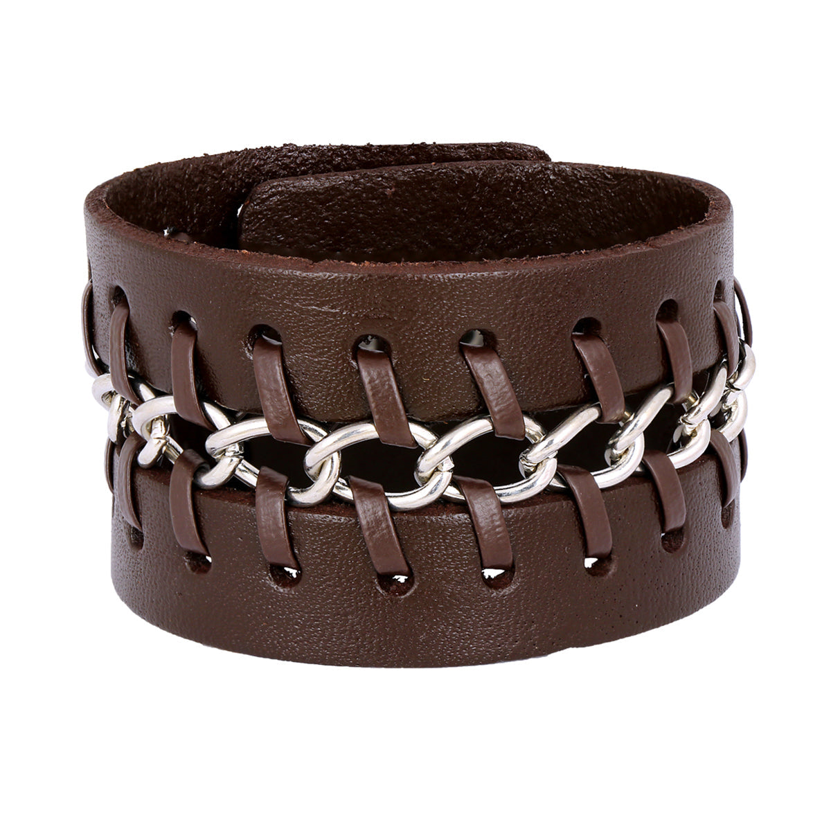 Casual Chain Dark Brown Handcrafted Leather Wrist Band Bracelet Bulk