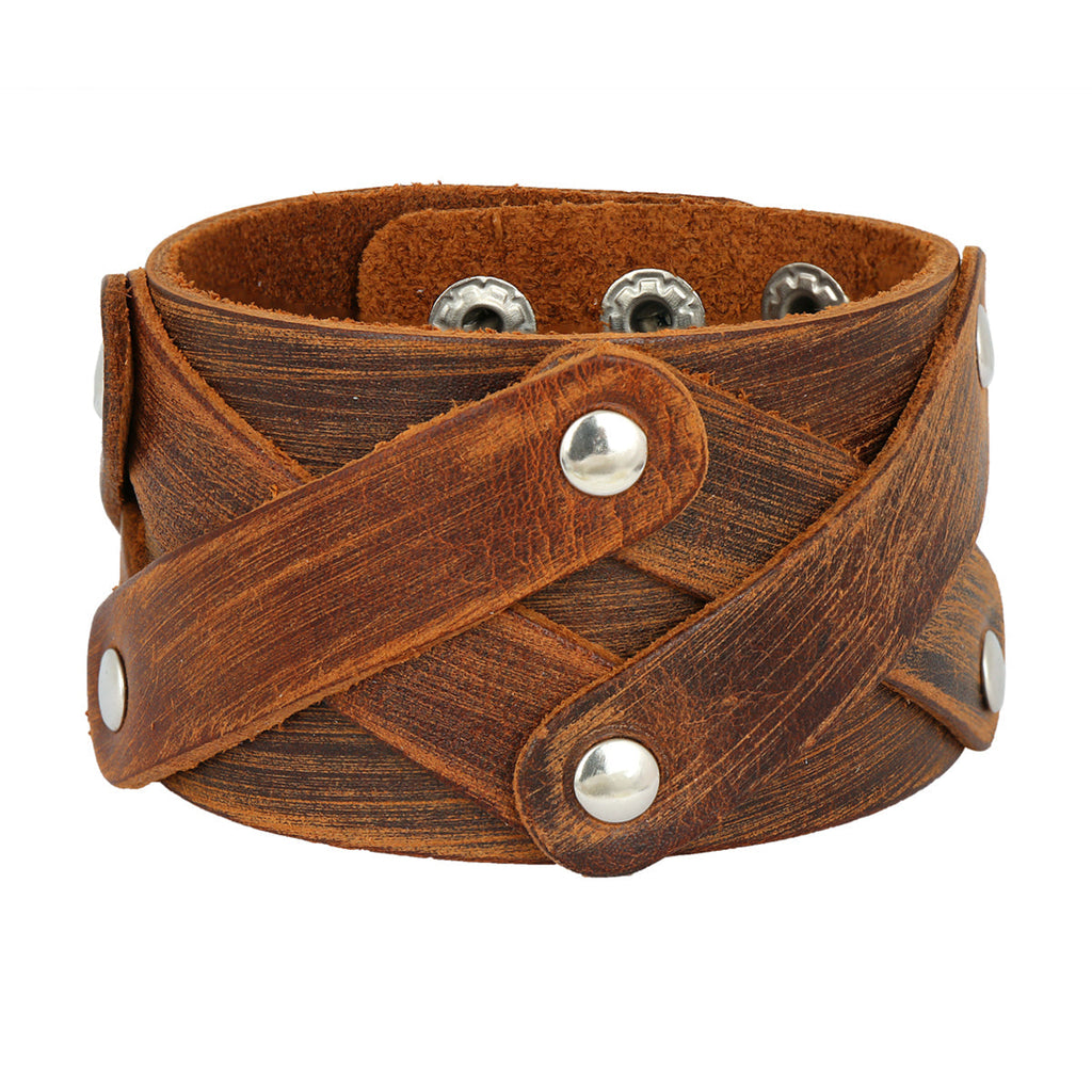 Denim Wear Tan Brown Handcrafted Leather Wrist Band Bracelet Men Bulk