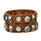 Funky Punk Skull Tan Brown Handcrafted Leather Wrist Band Bracelet Men