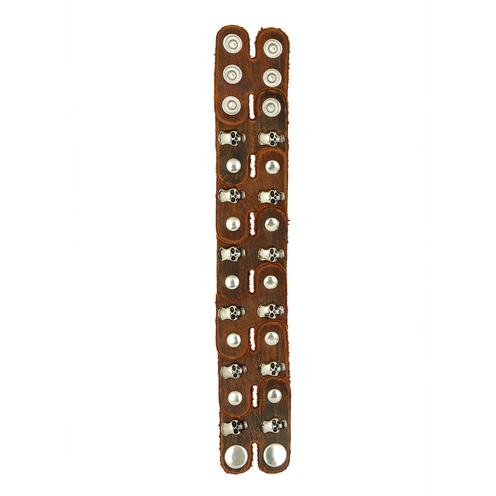 Funky Punk Skull Tan Brown Handcrafted Leather Wrist Band Bracelet Men