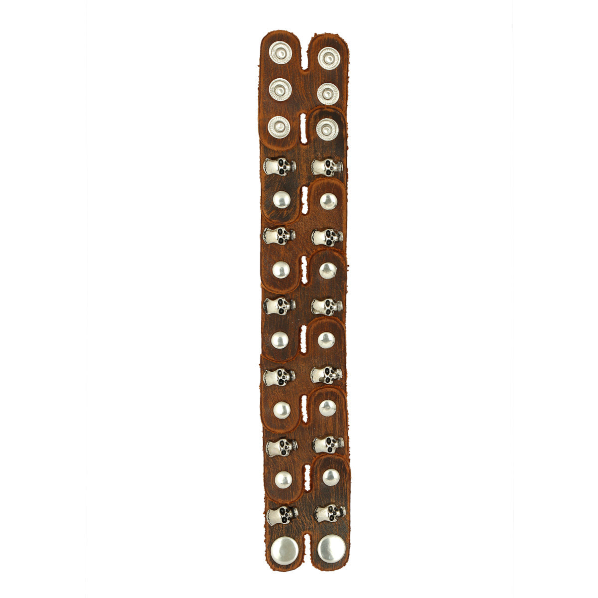 Funky Punk Skull Tan Brown Handcrafted Leather Wrist Band Bracelet Men