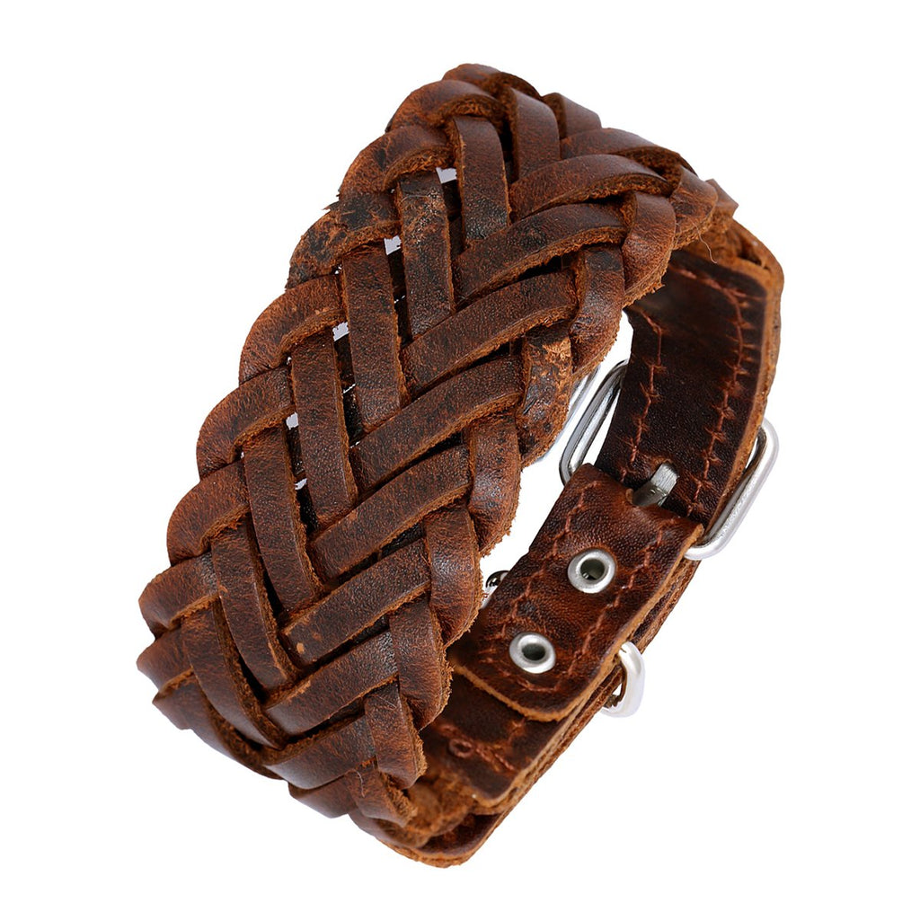 Braided Dark Brown Handcrafted Leather Wrist Band Biker Bracelet Bulk