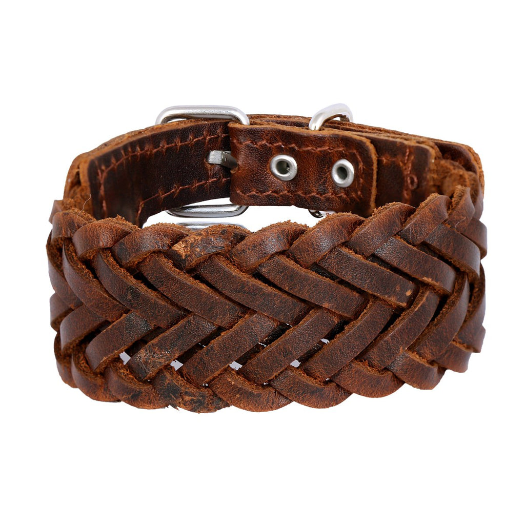 Braided Dark Brown Handcrafted Leather Wrist Band Biker Bracelet Bulk