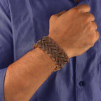 Braided Dark Brown Handcrafted Leather Wrist Band Biker Bracelet Bulk