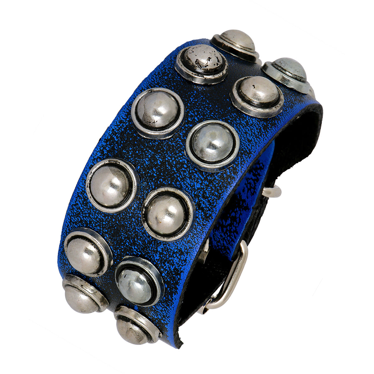 Casual Burnt Blue Black Handcrafted Leather Wrist Band Biker Bracelet Main image