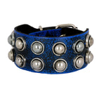 Casual Burnt Blue Black Handcrafted Leather Wrist Band Biker Bracelet