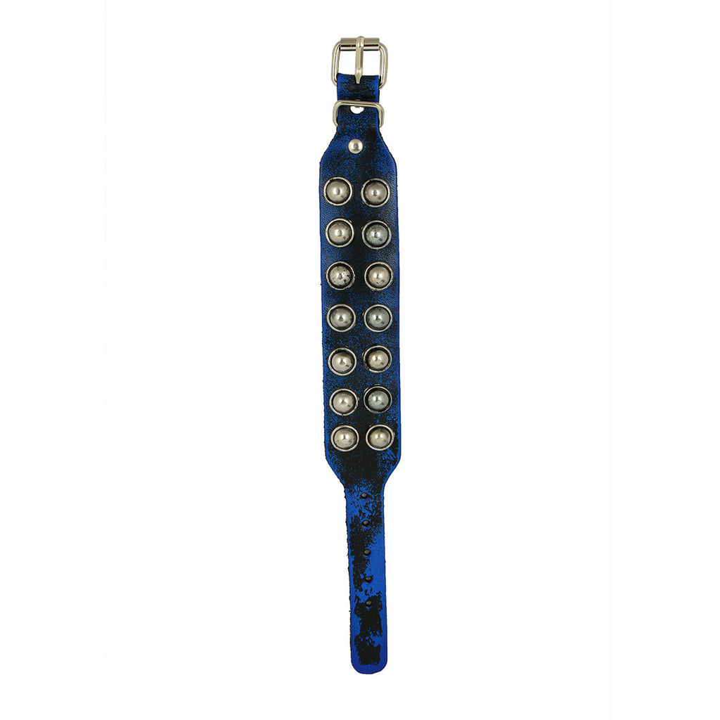 Casual Burnt Blue Black Handcrafted Leather Wrist Band Biker Bracelet