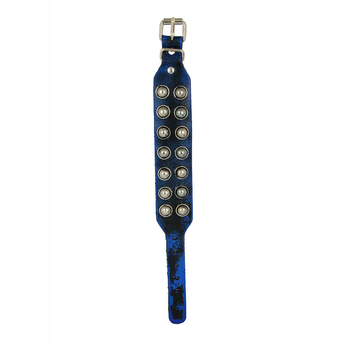 Casual Burnt Blue Black Handcrafted Leather Wrist Band Biker Bracelet