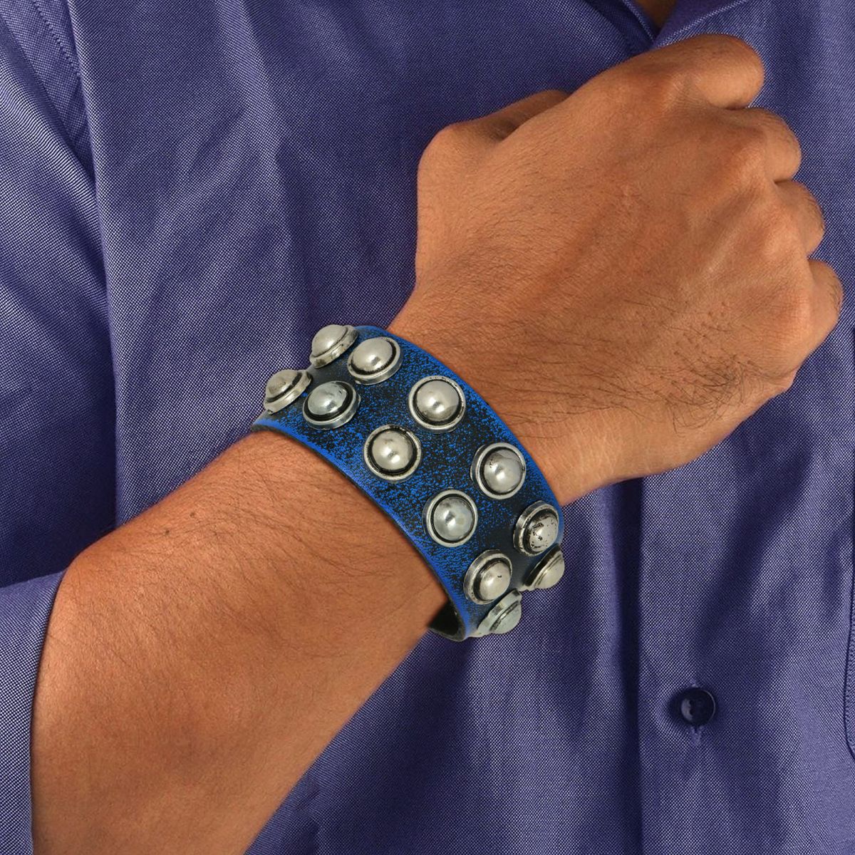 Casual Burnt Blue Black Handcrafted Leather Wrist Band Biker Bracelet
