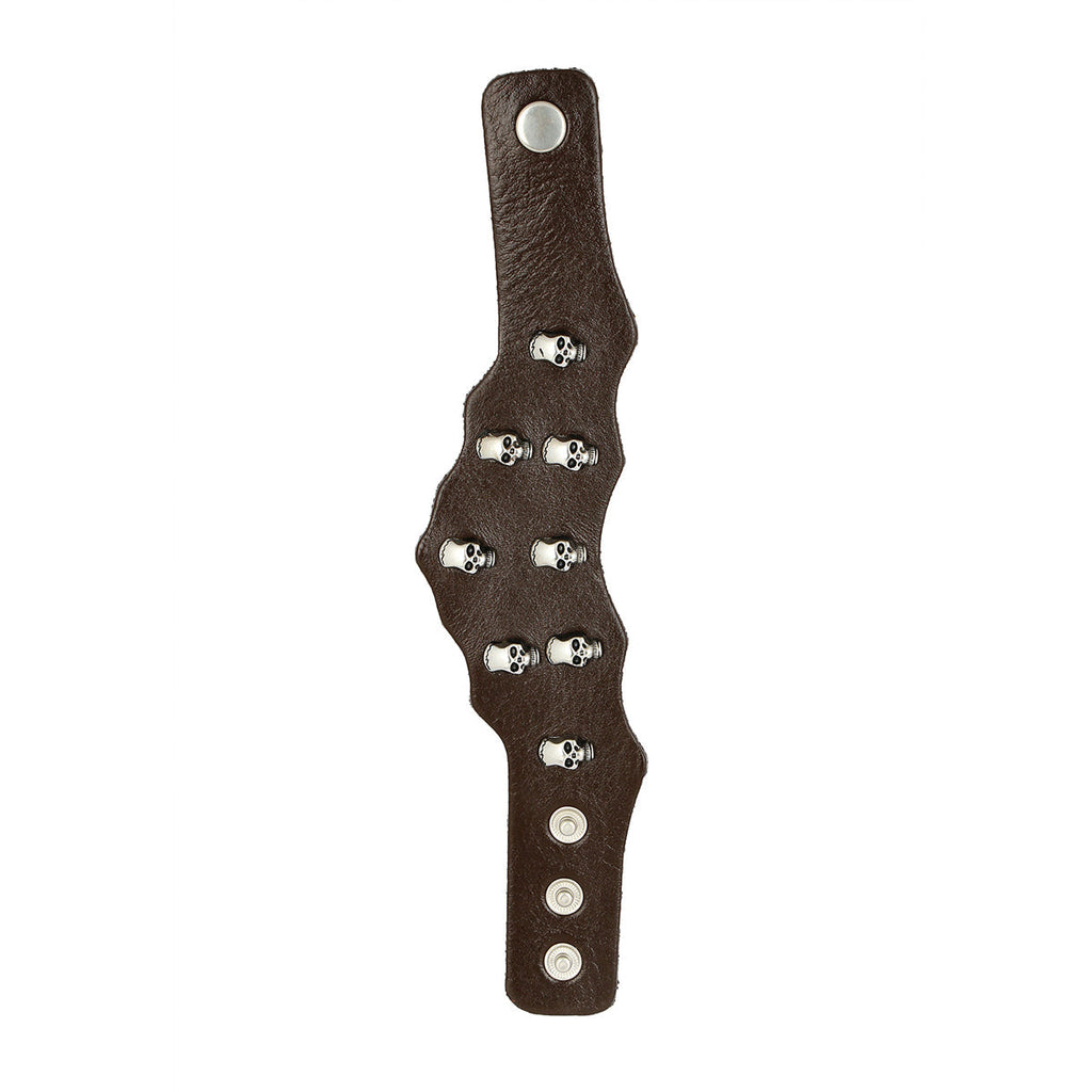 Funky Punk Skull Brown Handcrafted Leather Wrist Band Biker Bracelet