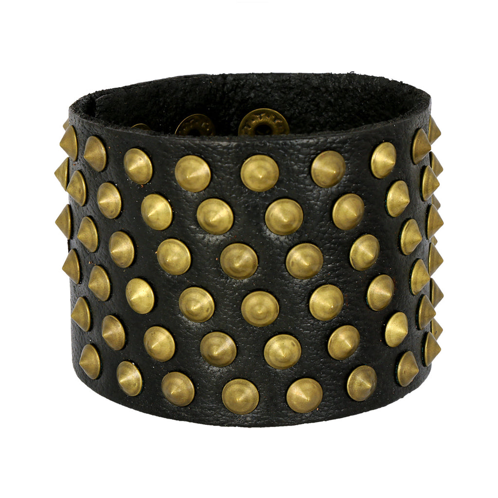 Bronze Disco Casual Black Handcrafted Leather Wrist Band Bracelet Bulk