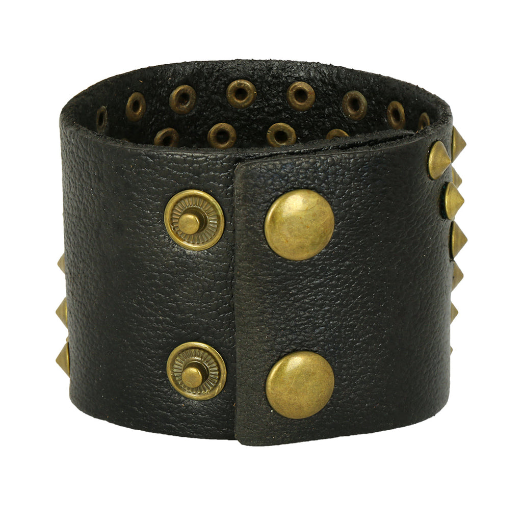 Bronze Disco Casual Black Handcrafted Leather Wrist Band Bracelet Bulk