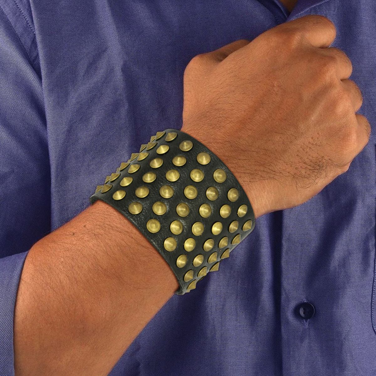 Bronze Disco Casual Black Handcrafted Leather Wrist Band Bracelet Bulk